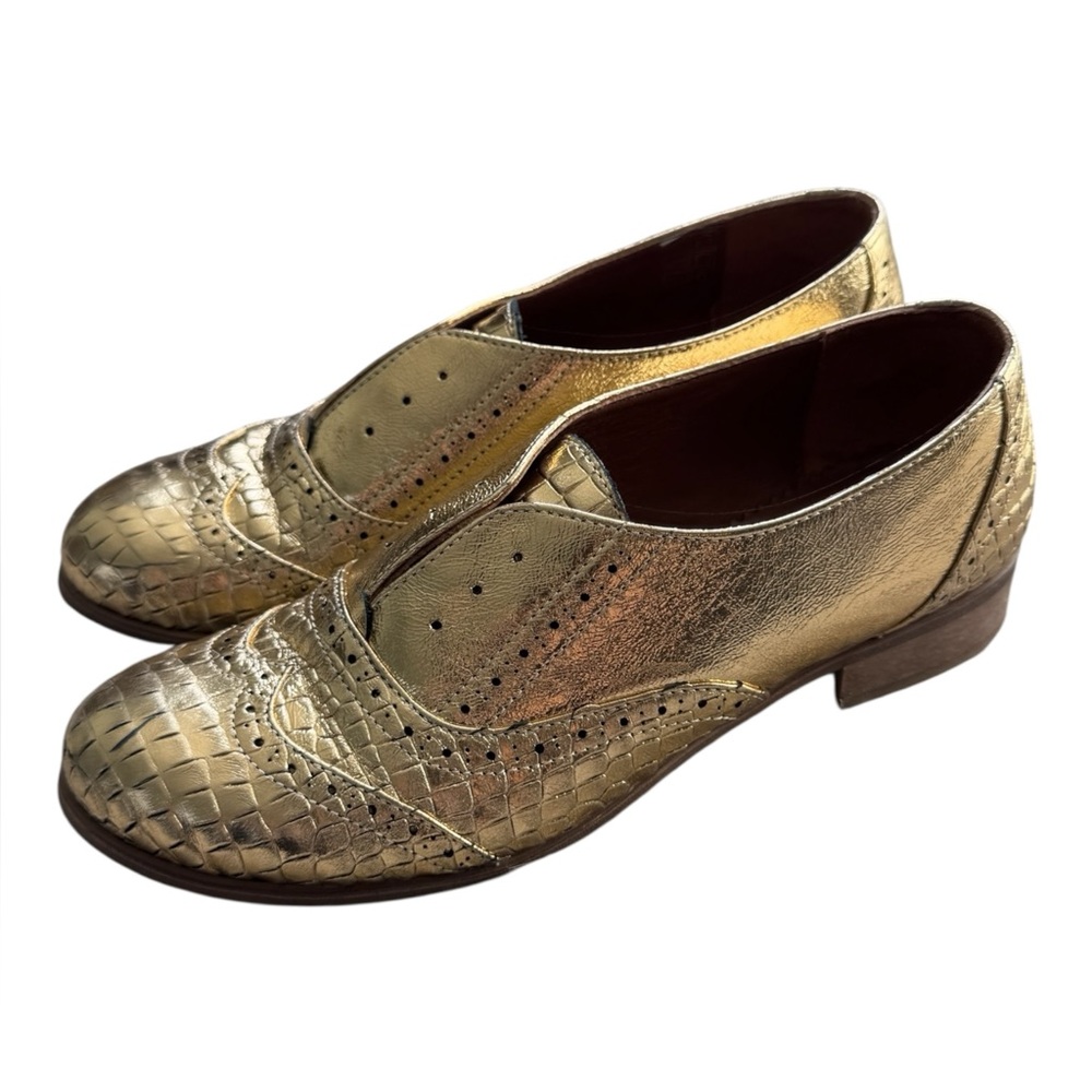 Julia Bo Hendrick Derbies Gold Metallic Oxford Shoes